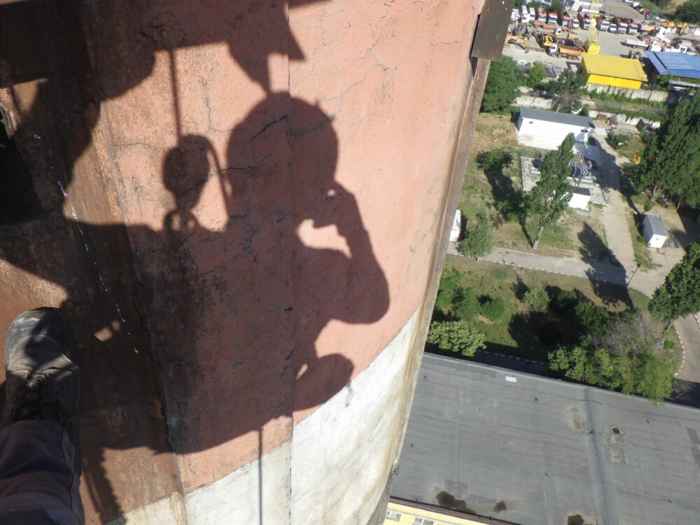 Inspection, rope, concrete chimney, Romania