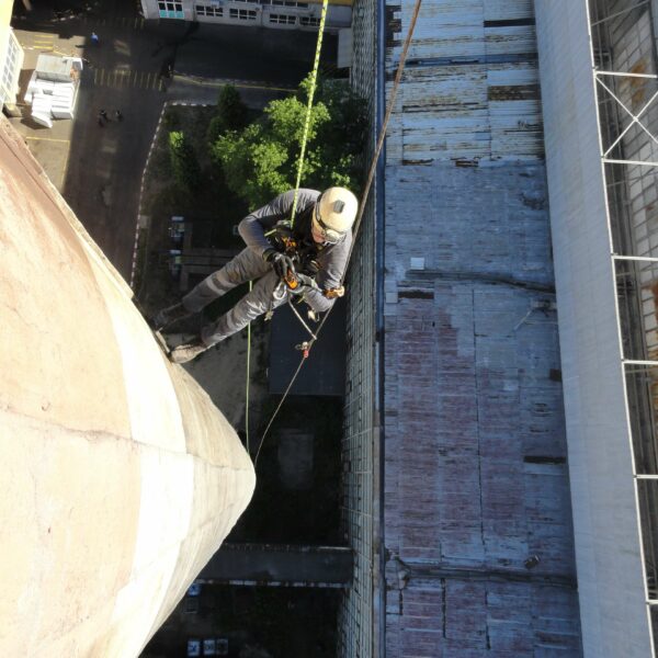 Inspection, rope, concrete chimney, Romania